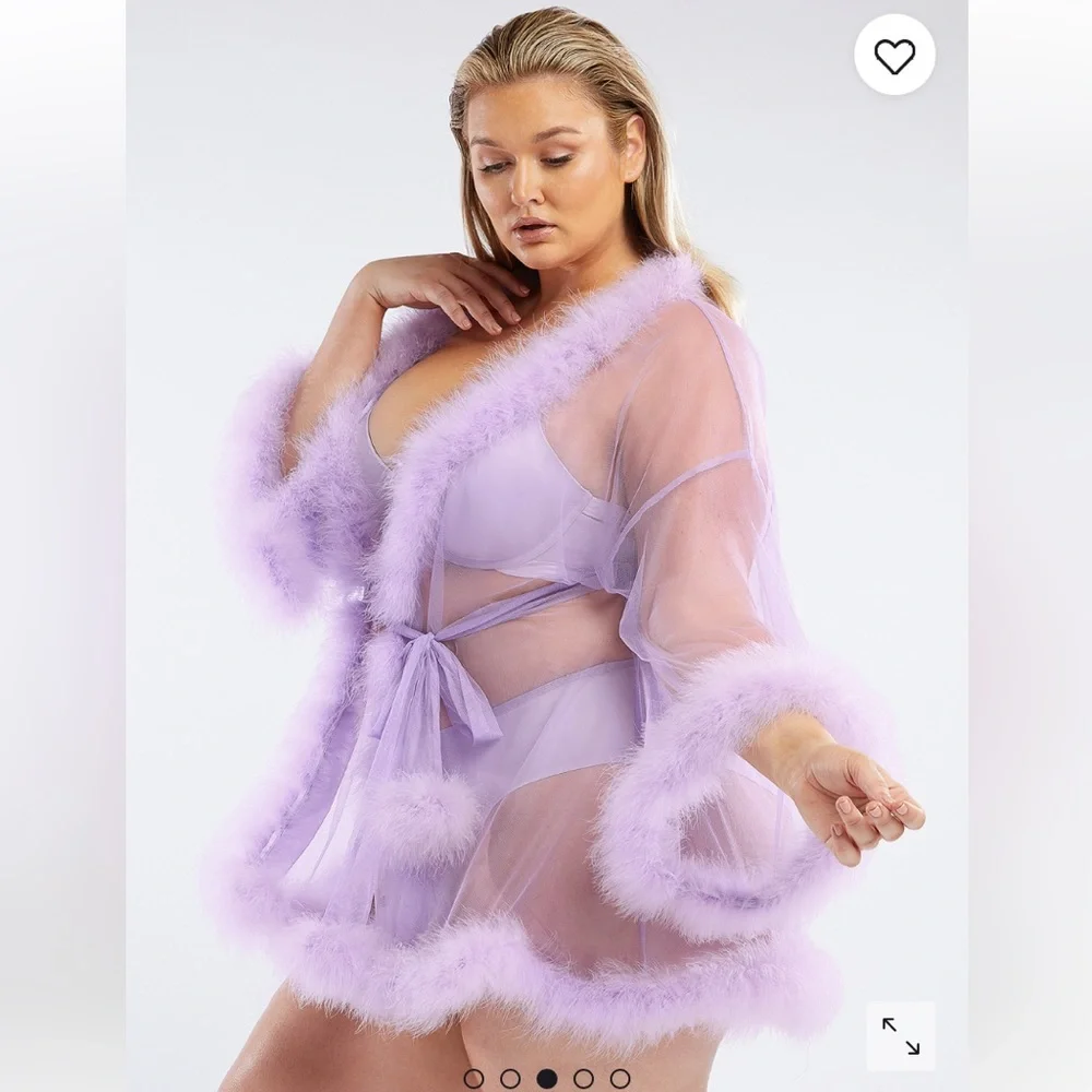 [SOLD] [NEW WITH TAG] Savage X Fenty Sheer Marabou Short feather Robe - M/L - Picture 2 of 9